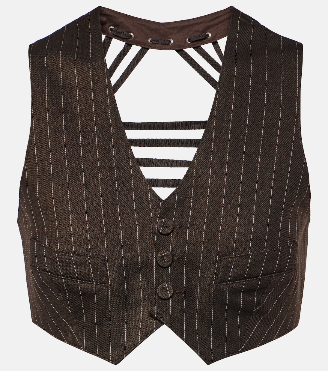 Pinstripe cropped wool-blend vest | Jean Paul Gaultier