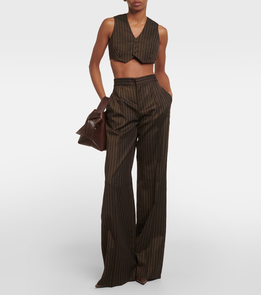 Pinstripe cropped wool-blend vest | Jean Paul Gaultier