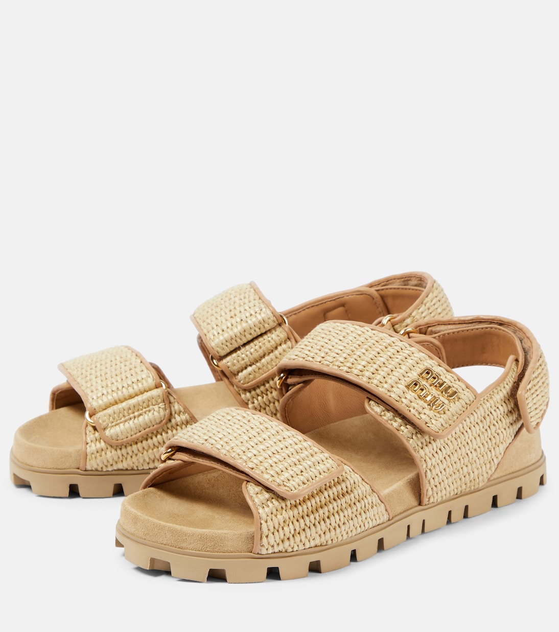 Sandali in rafia con pelle e logo | Miu Miu