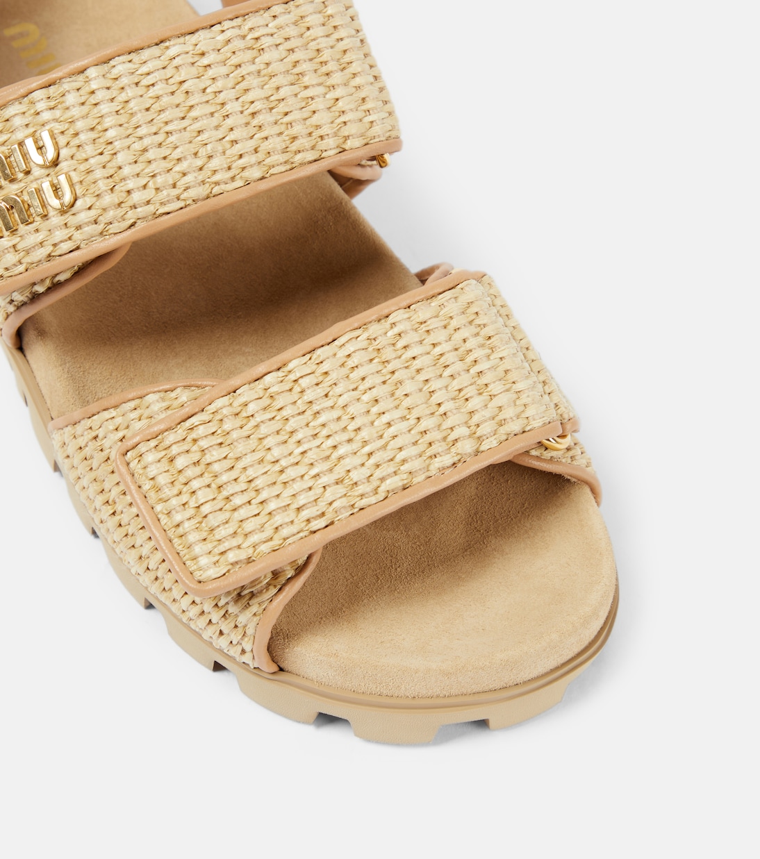 Sandali in rafia con pelle e logo | Miu Miu