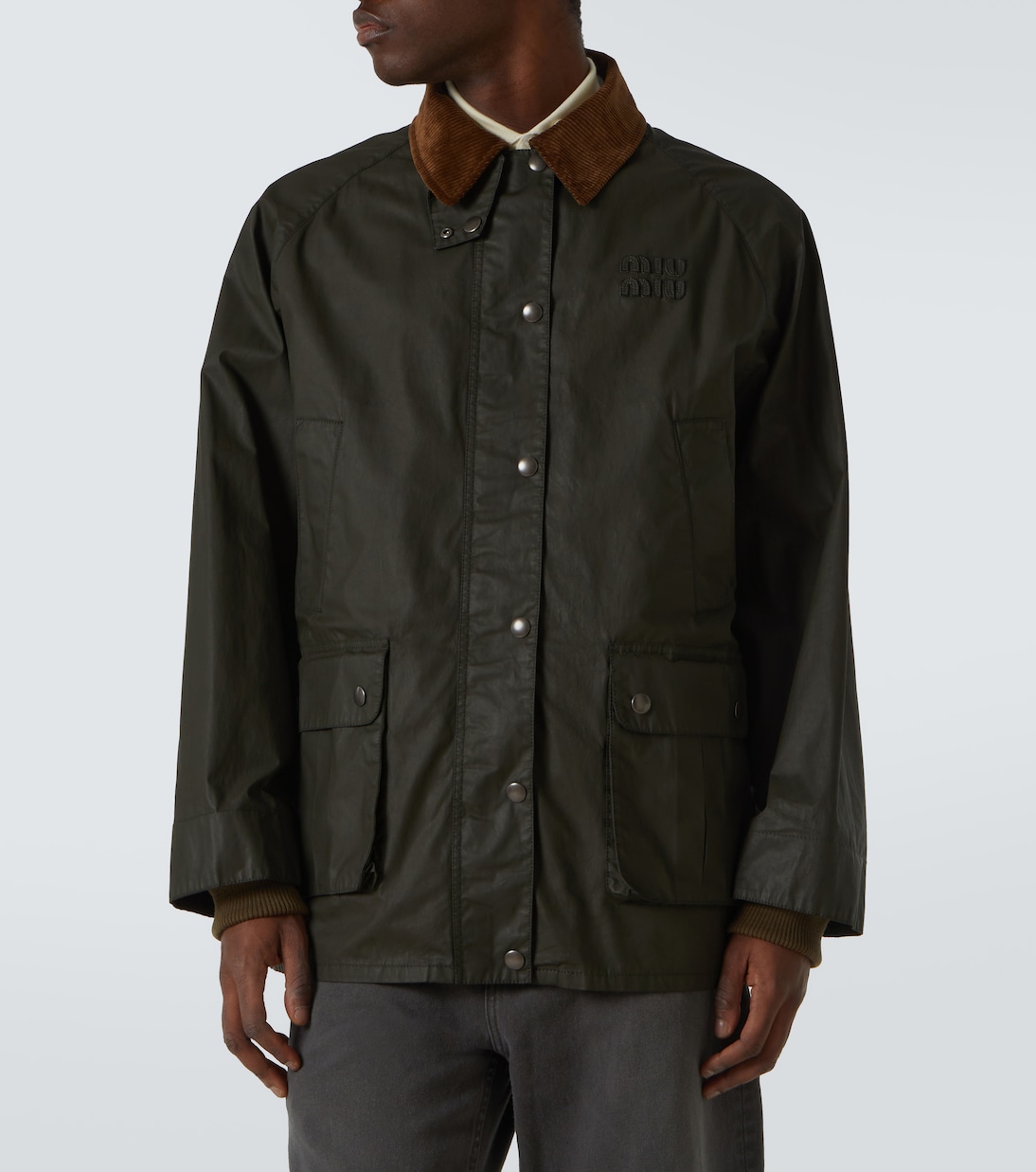 Corduroy-trimmed poplin field jacket | Miu Miu