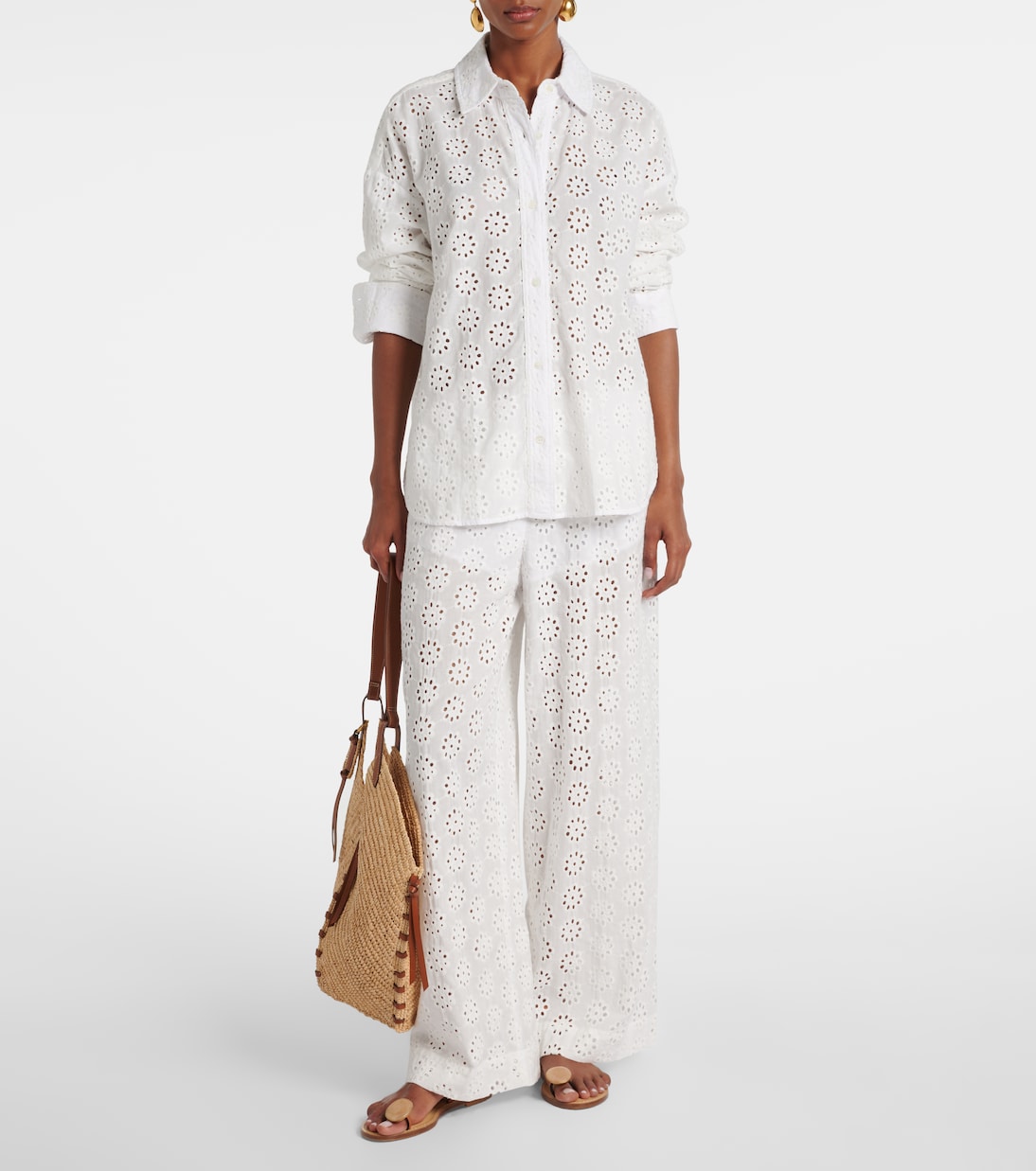Bonfire eyelet cotton wide-leg pants | Staud