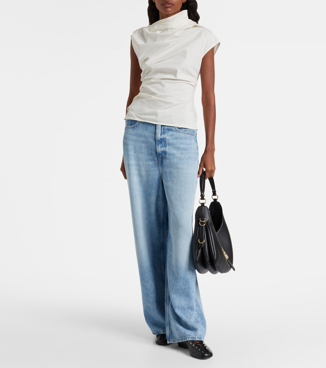 Ruched cotton-blend top  | Ganni