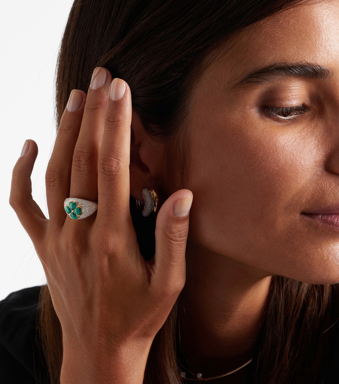 Anillo de oro de 9 ct con diamantes y malaquita | Yvonne Léon