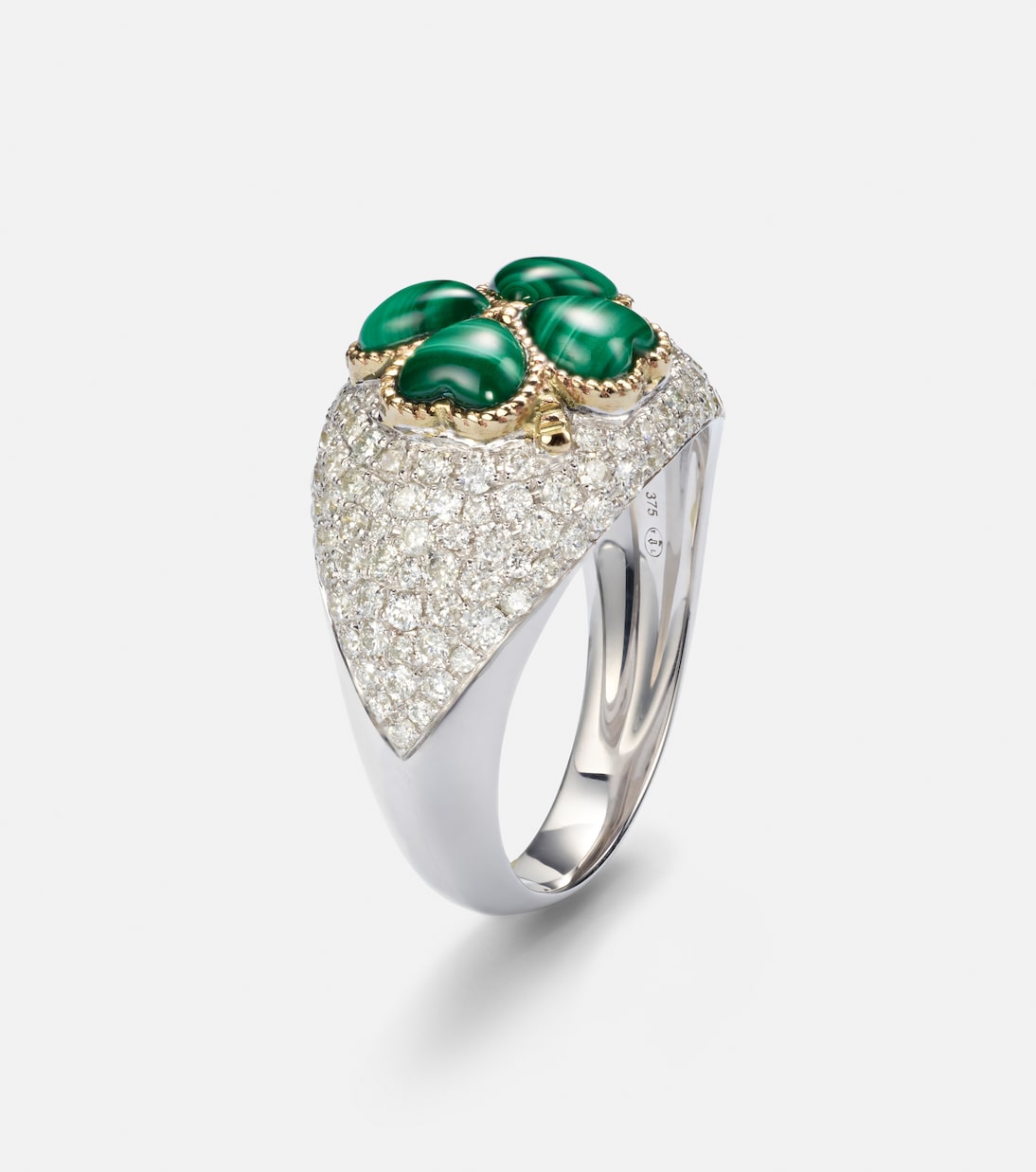 Anillo de oro de 9 ct con diamantes y malaquita | Yvonne Léon