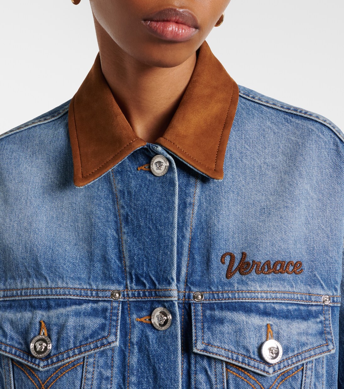 Trucker suede-trimmed denim jacket | Versace