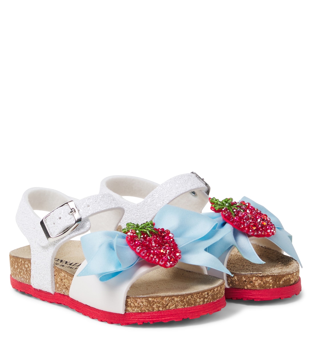 Embellished leather-trimmed sandals | Monnalisa