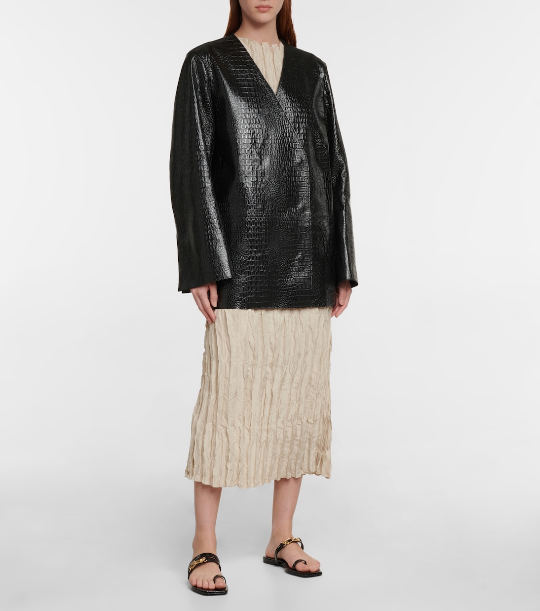 Double-breasted croc-effect leather blazer | Toteme