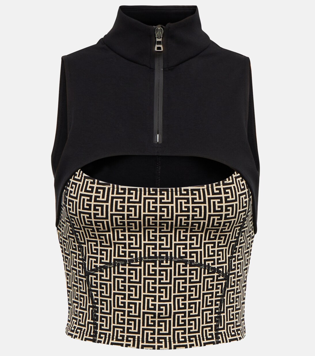 Top cropped in jersey con monogramma | Balmain