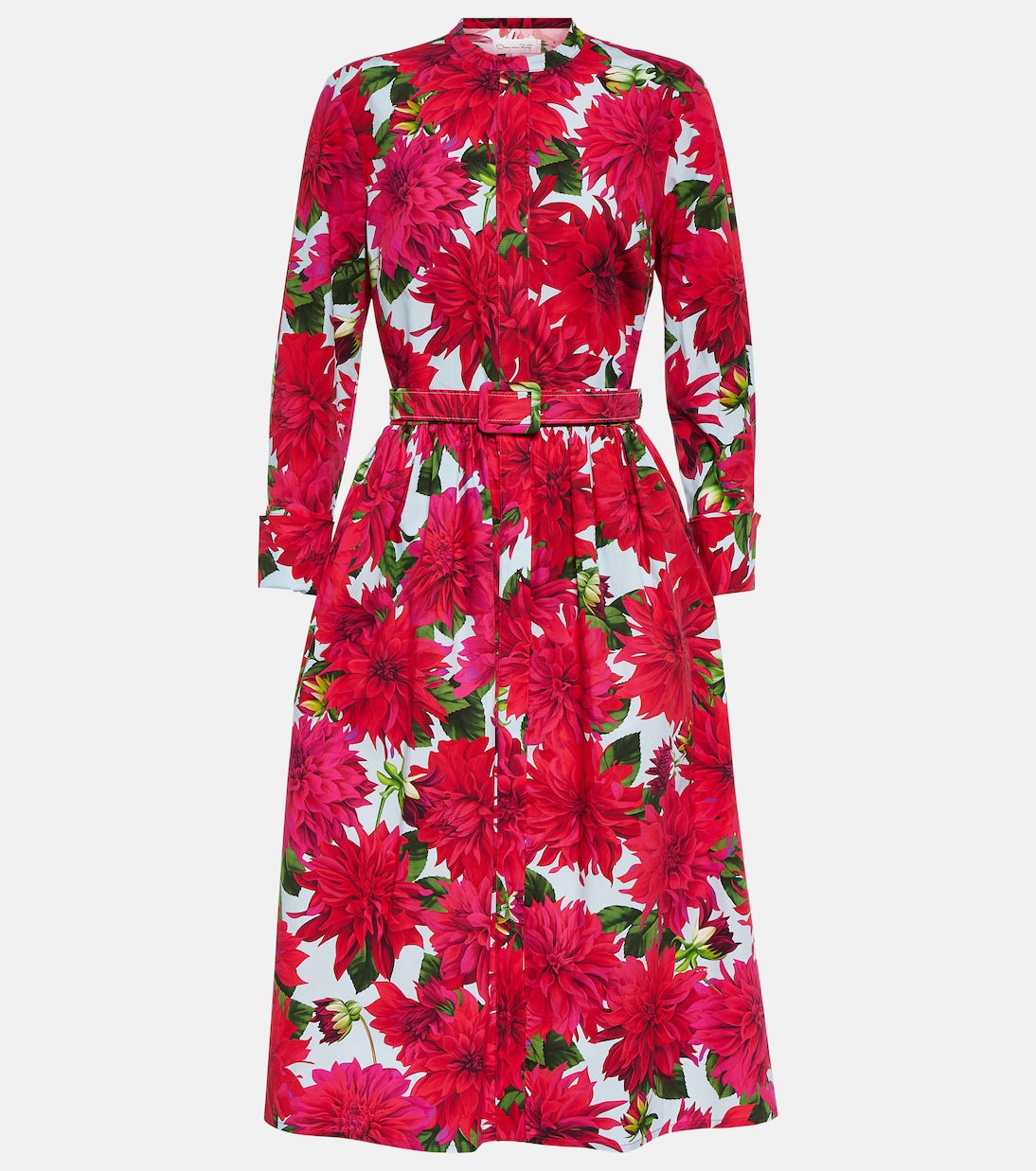 Robe midi en coton mélangé à fleurs | Oscar de la Renta
