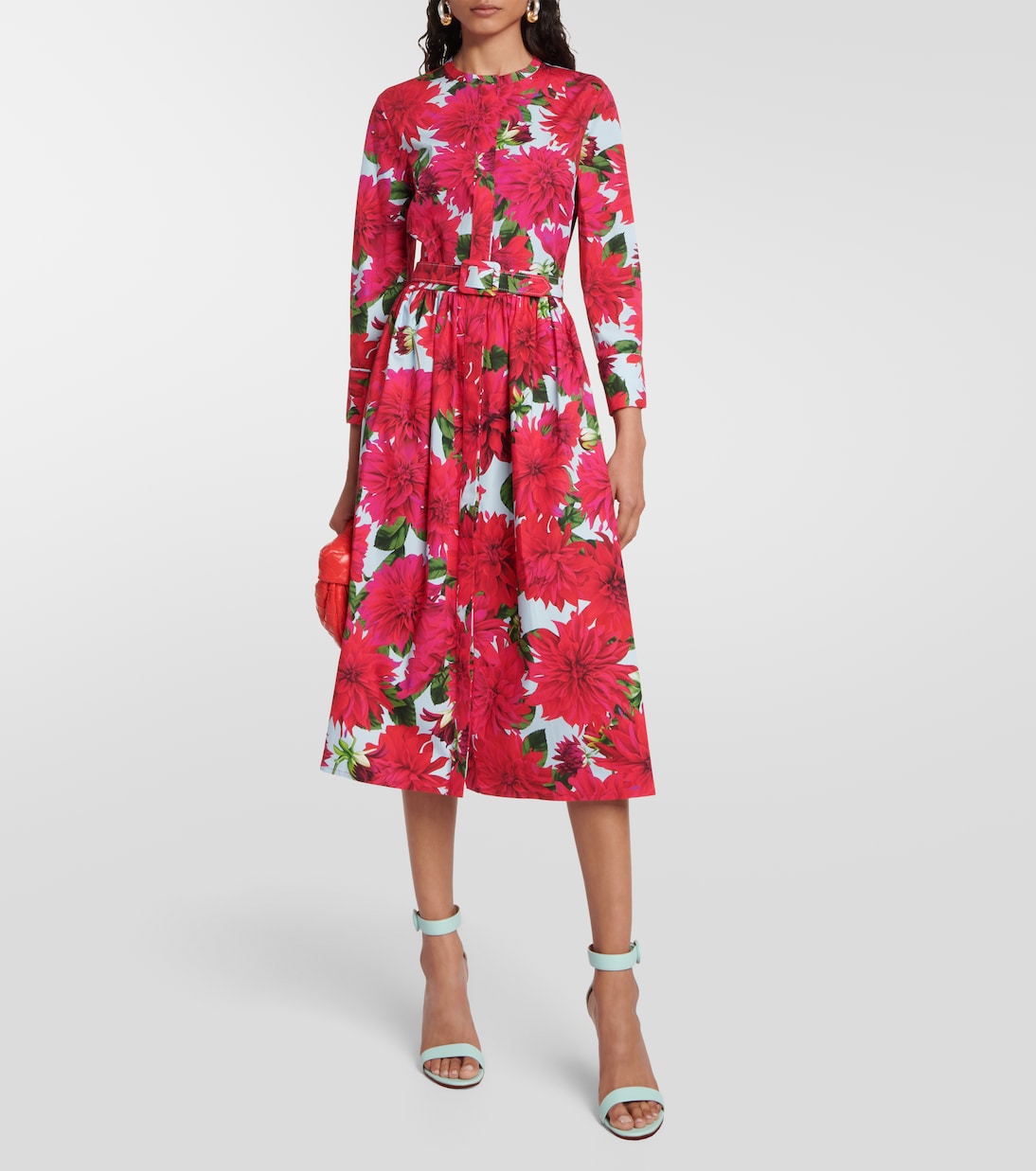 Robe midi en coton mélangé à fleurs | Oscar de la Renta