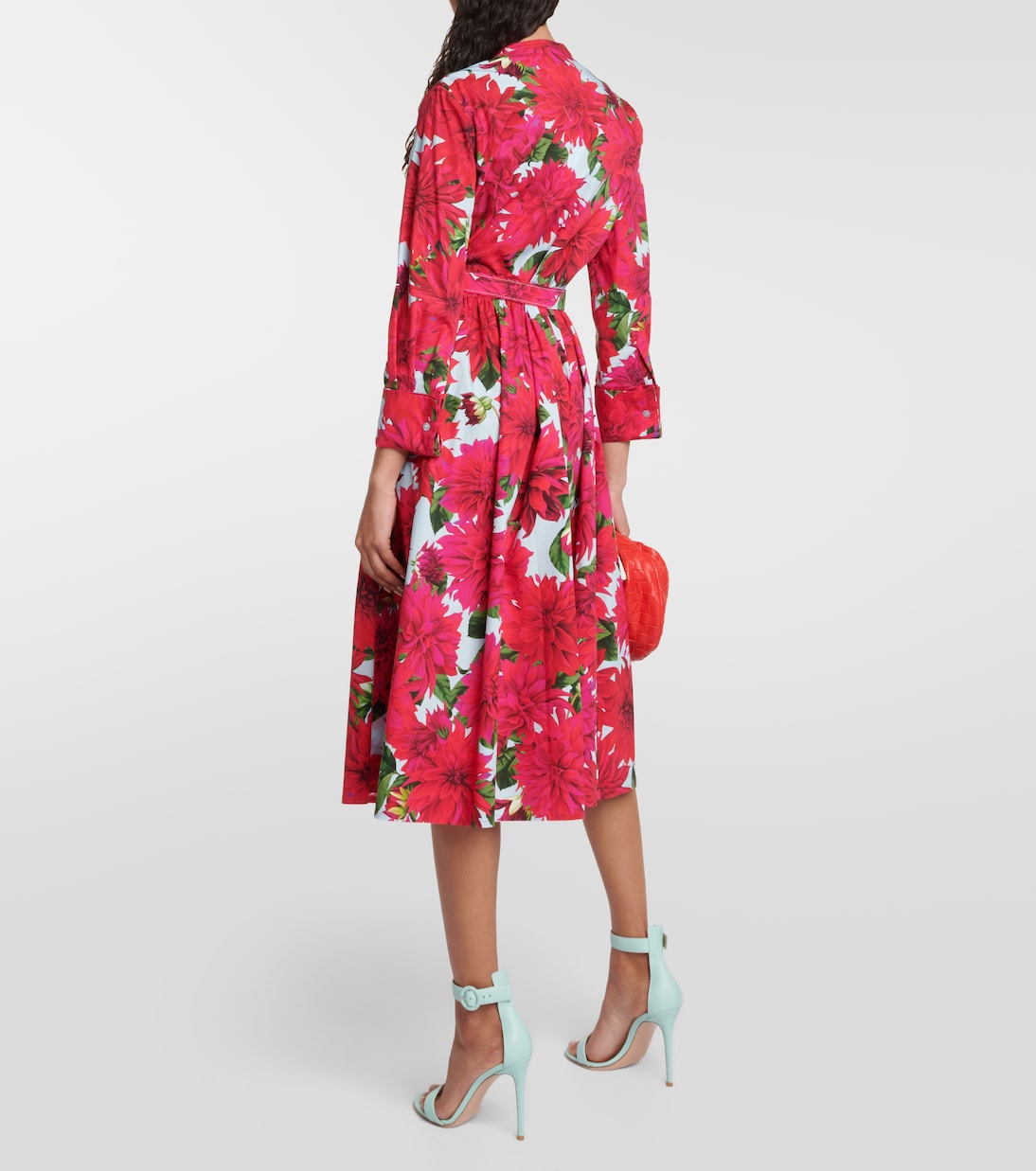 Robe midi en coton mélangé à fleurs | Oscar de la Renta