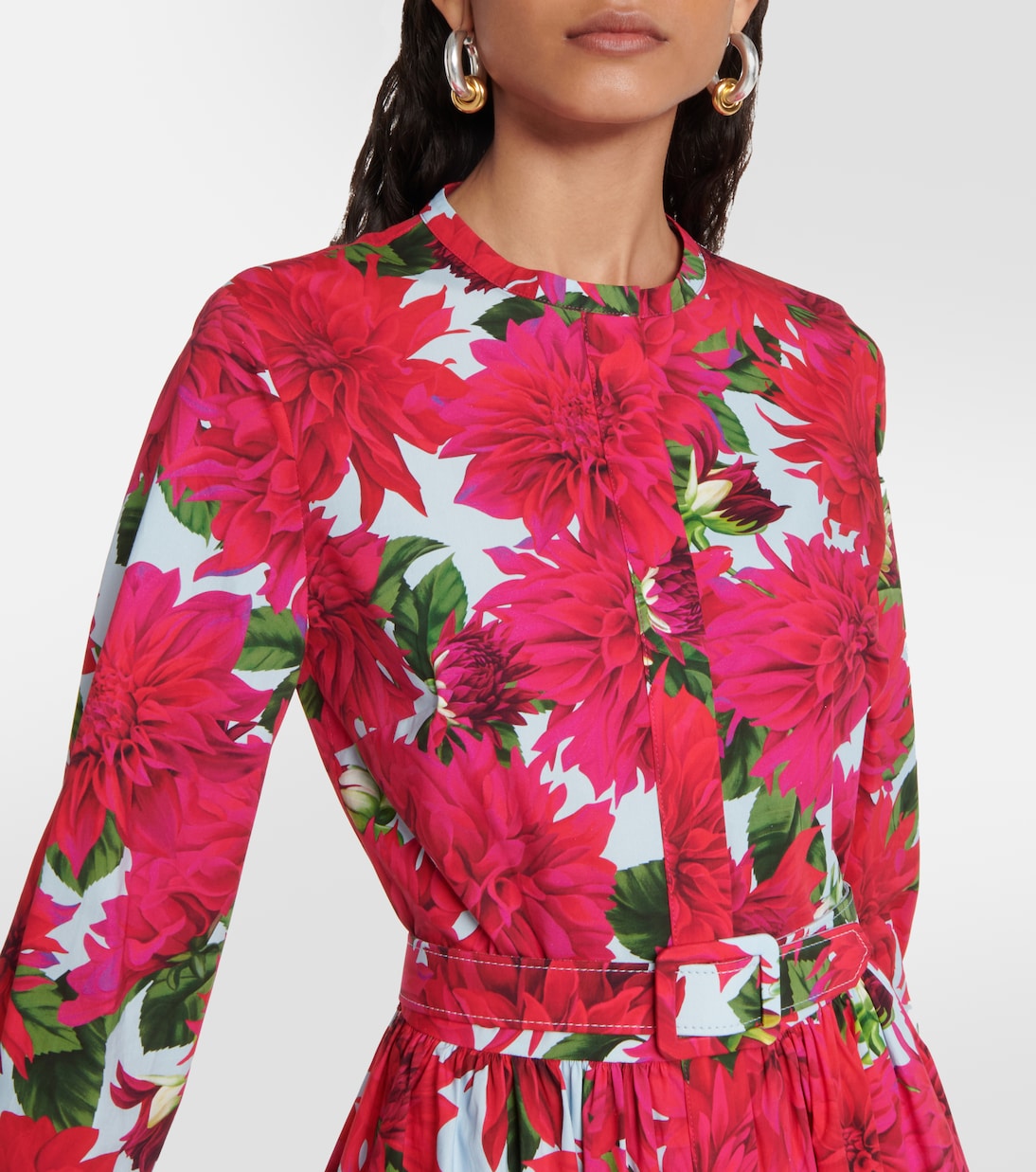 Robe midi en coton mélangé à fleurs | Oscar de la Renta