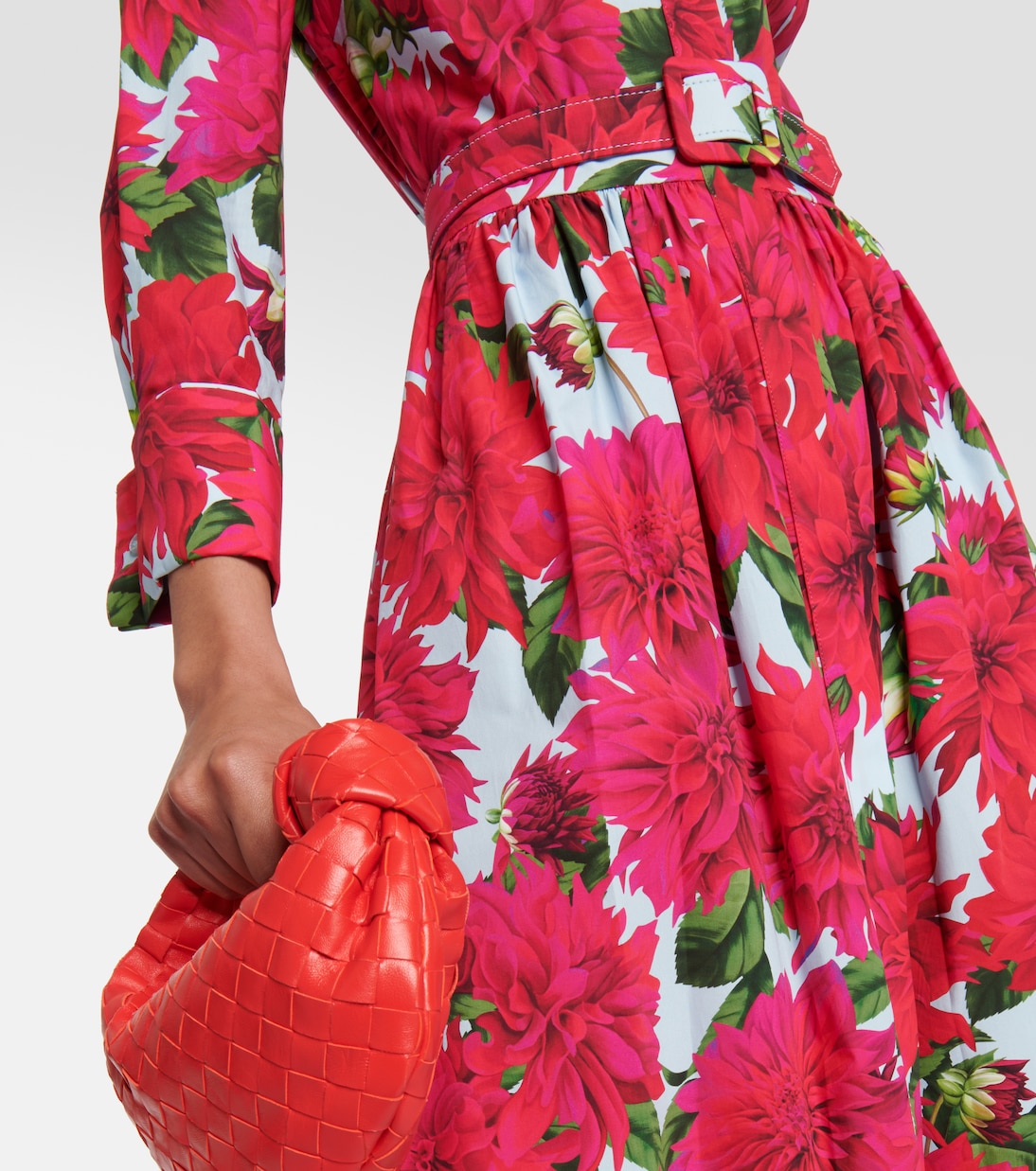 Robe midi en coton mélangé à fleurs | Oscar de la Renta