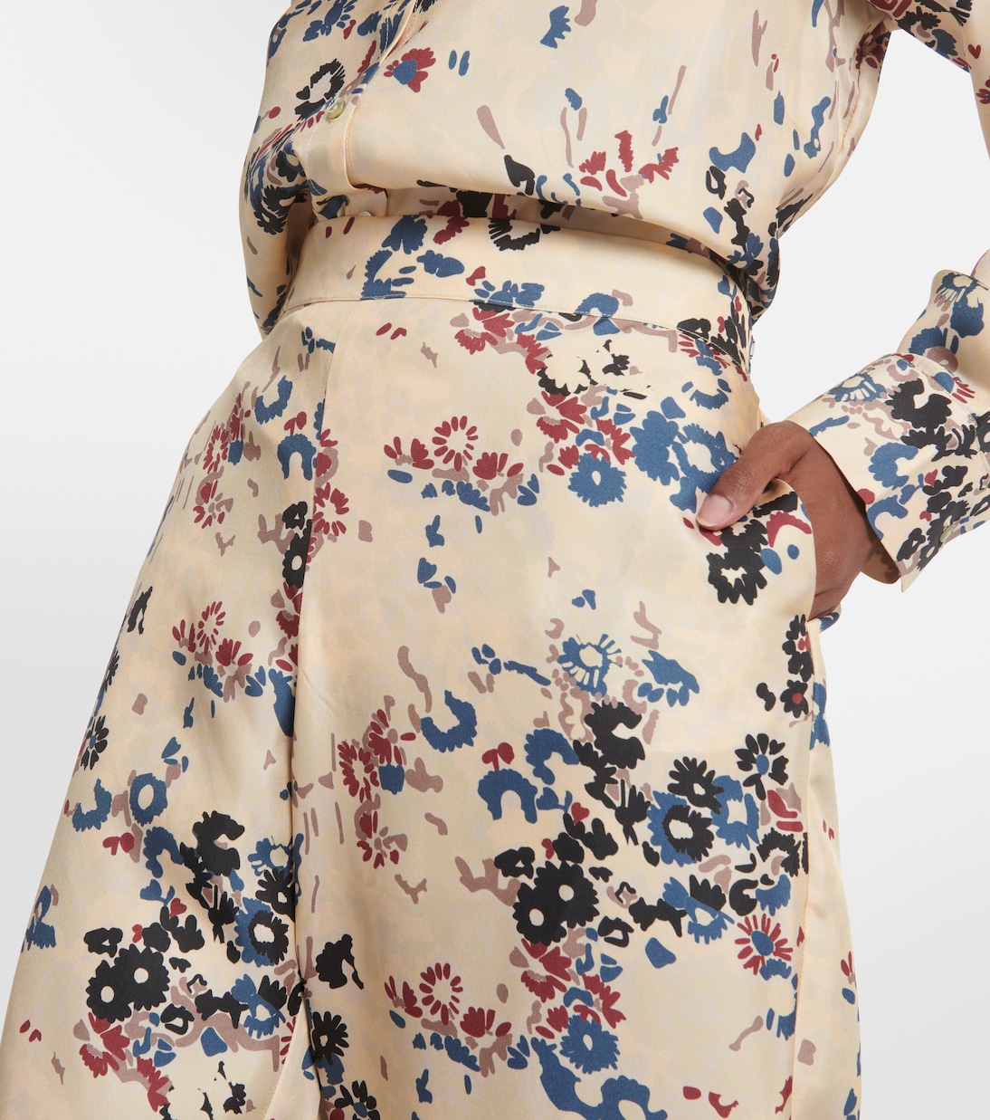 Pantalon ample London en soie à fleurs | Asceno