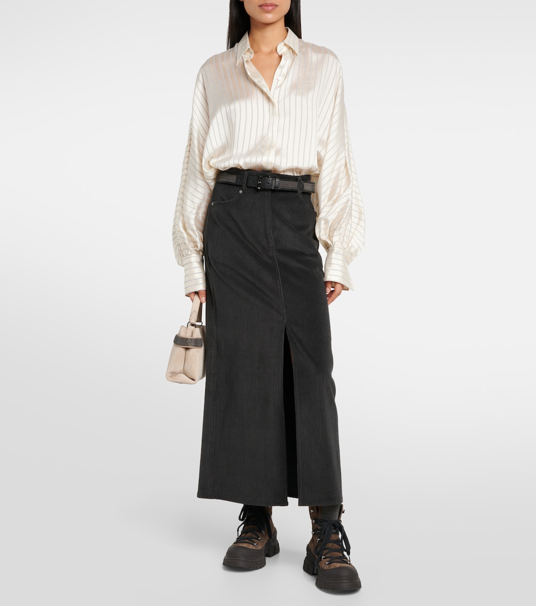 Blusa de satén a rayas | Brunello Cucinelli