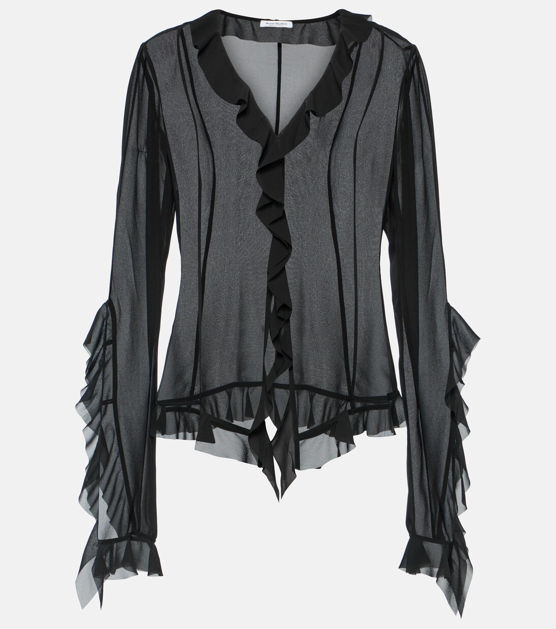 Black sheer ruffle blouse hotsell