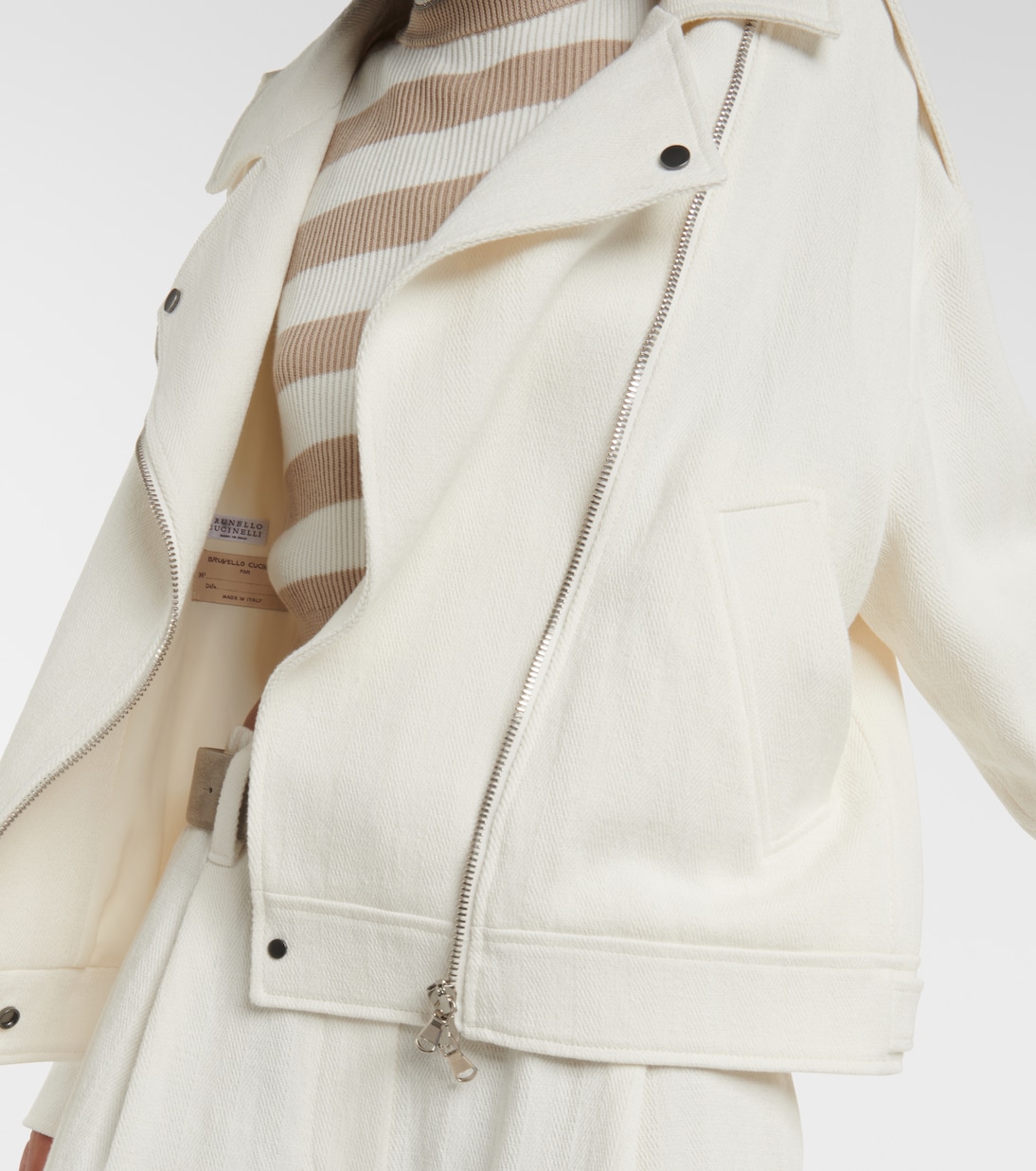 Giacca biker in cotone e lino | Brunello Cucinelli