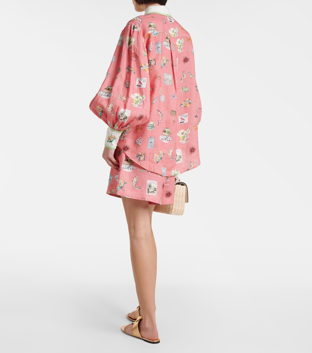Puff-sleeve printed linen shirt | Alémais