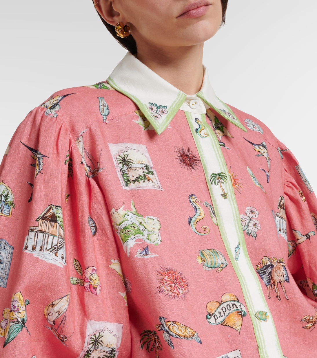 Puff-sleeve printed linen shirt | Alémais