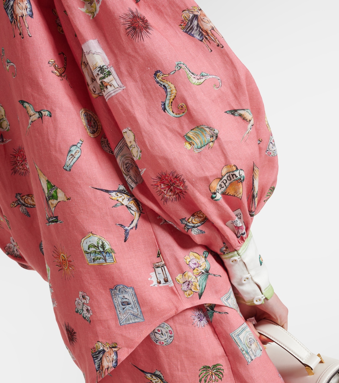 Puff-sleeve printed linen shirt | Alémais