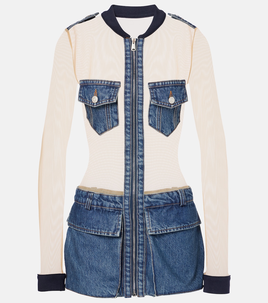 Abito corto Illusion in tulle e denim | Coperni