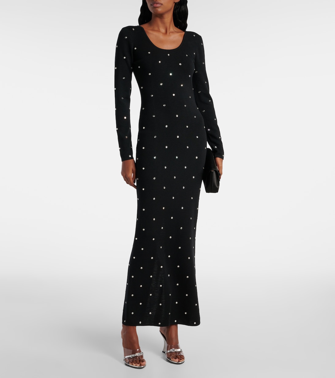 Abito midi in lana vergine con cristalli | Versace