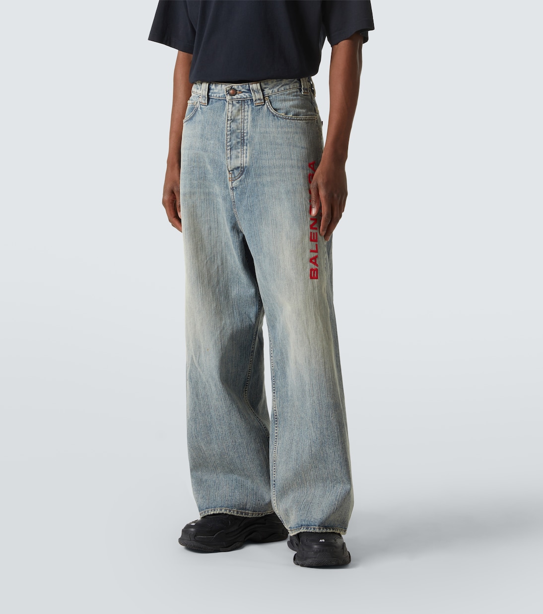 Jeans anchos con logo bordados | Balenciaga