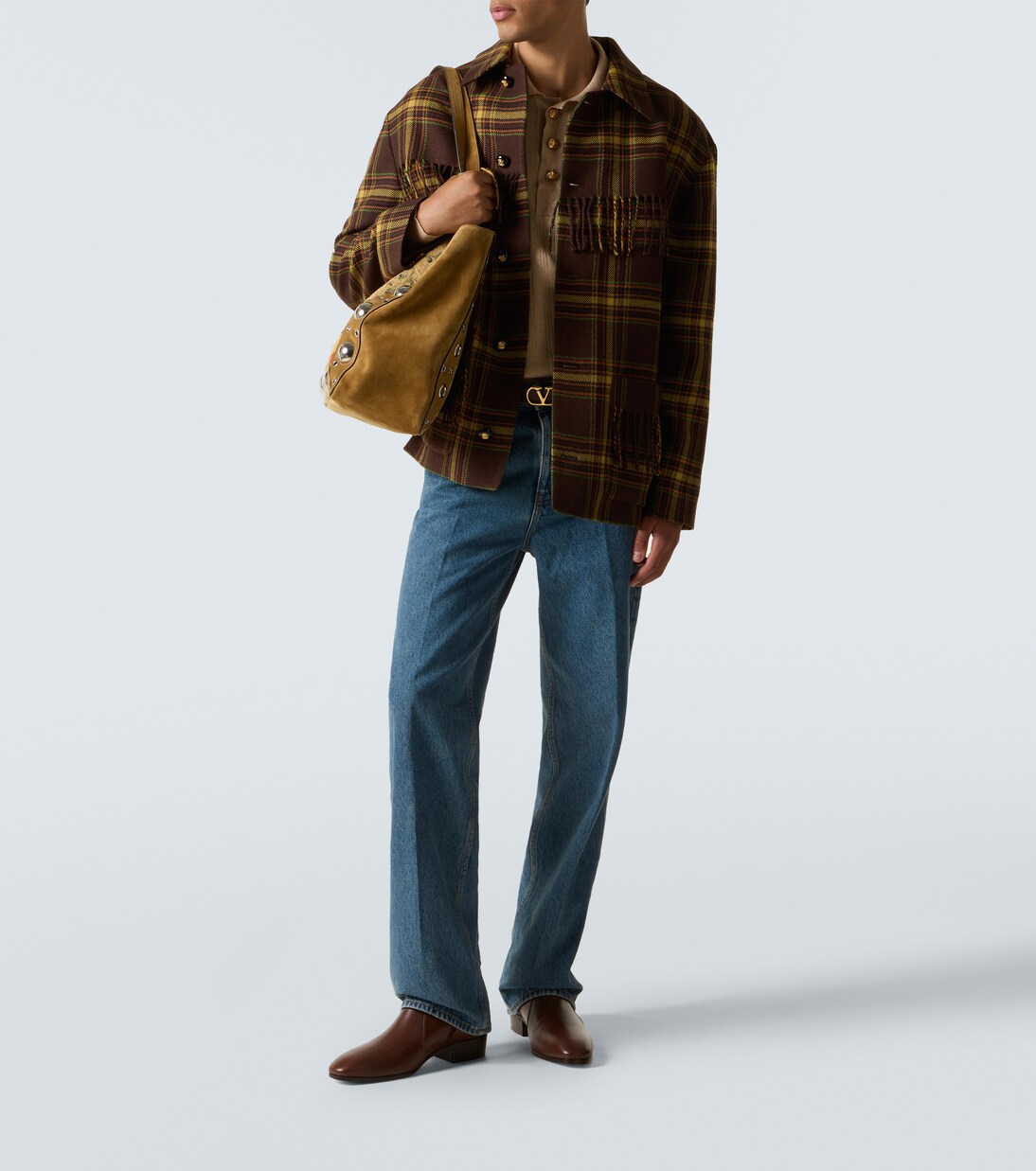 Checked fringed virgin wool jacket | Valentino