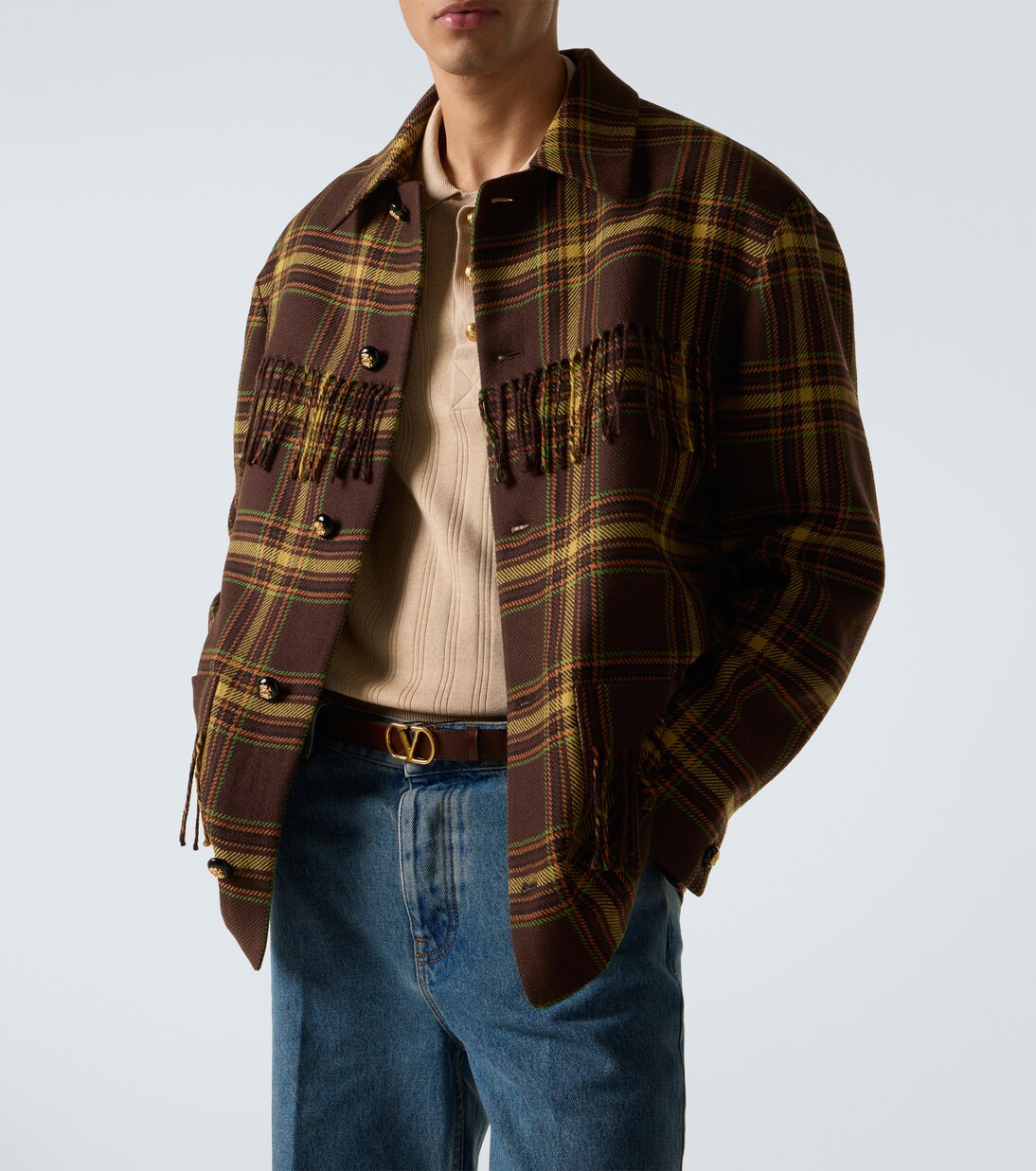 Checked fringed virgin wool jacket | Valentino