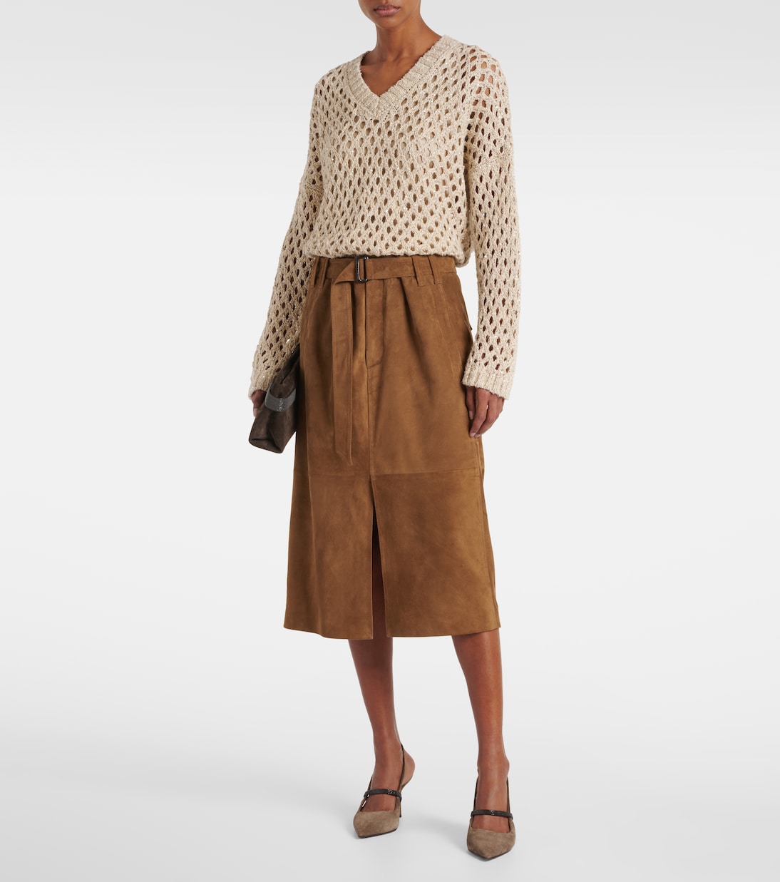 Suede midi skirt | Brunello Cucinelli