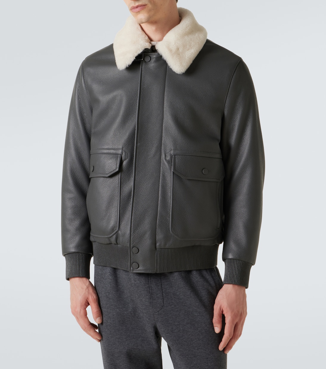 Shearling-trimmed leather bomber jacket | Brioni