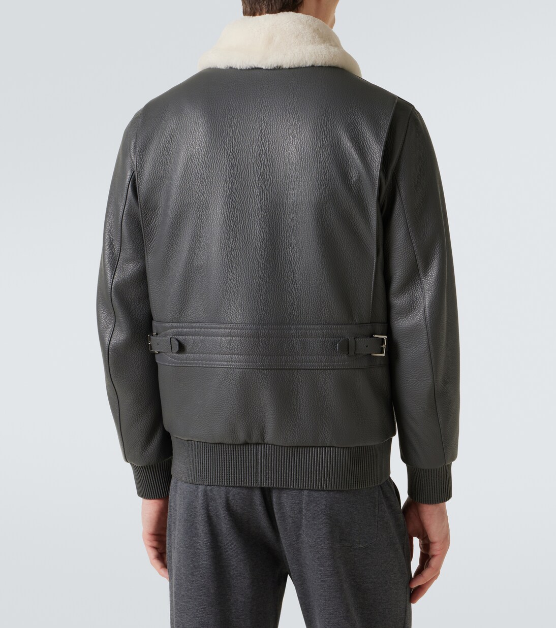 Shearling-trimmed leather bomber jacket | Brioni