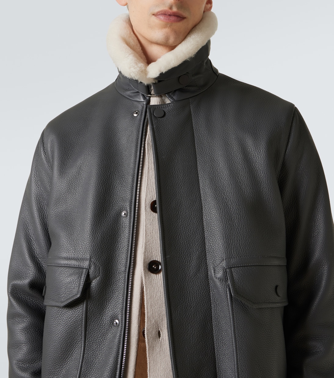Shearling-trimmed leather bomber jacket | Brioni