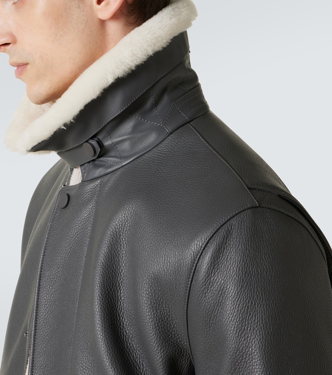 Shearling-trimmed leather bomber jacket | Brioni