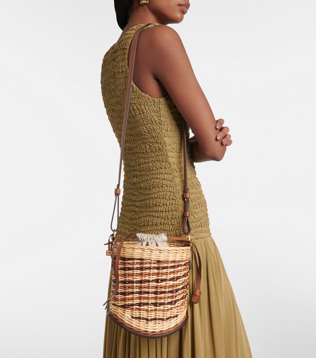 Pin Osier Mini leather-trimmed wicker tote bag | Delvaux