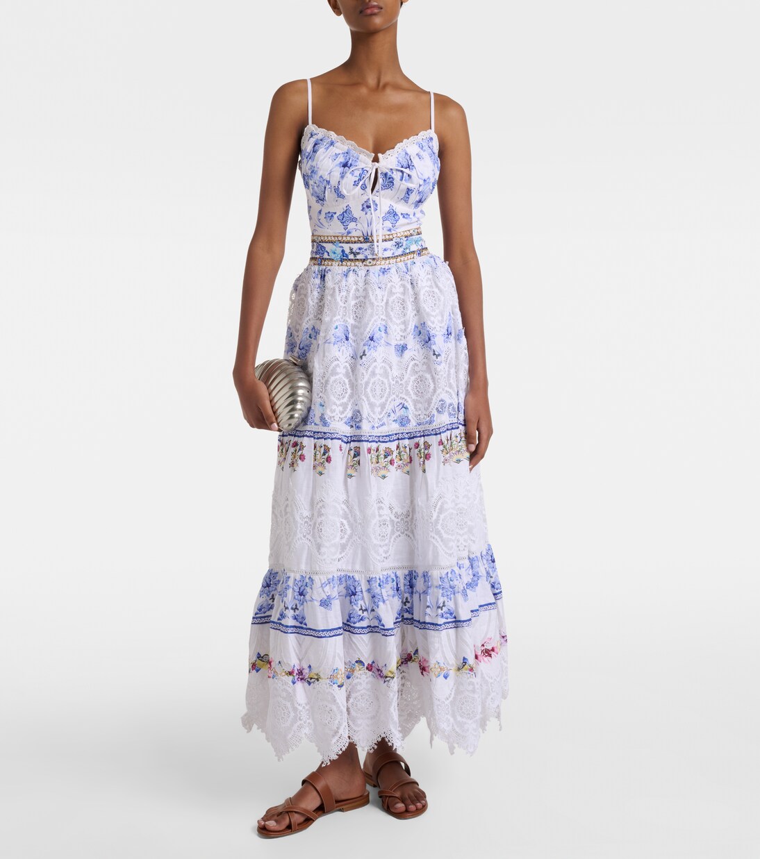 Printed lace-trimmed linen bra top | Camilla