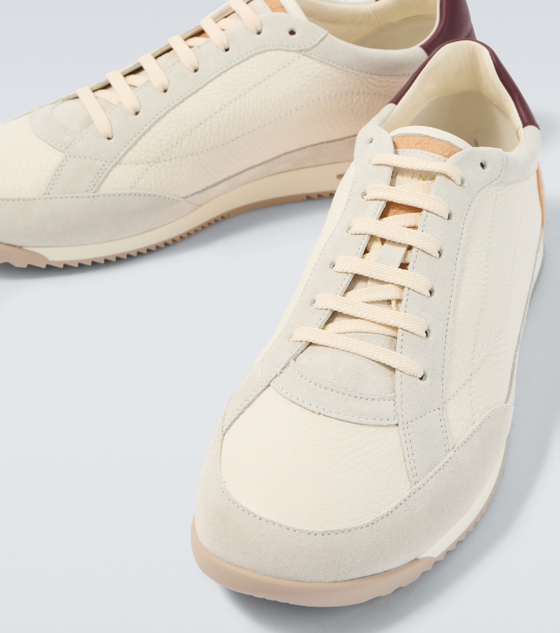 Suede-trimmed leather sneakers | Brunello Cucinelli