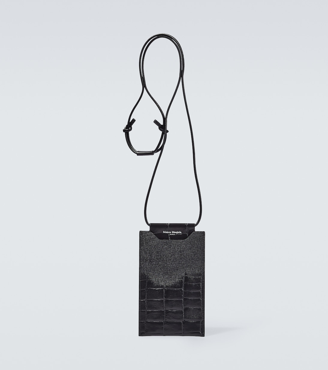Croc-effect leather phone pouch in black - Maison Margiela