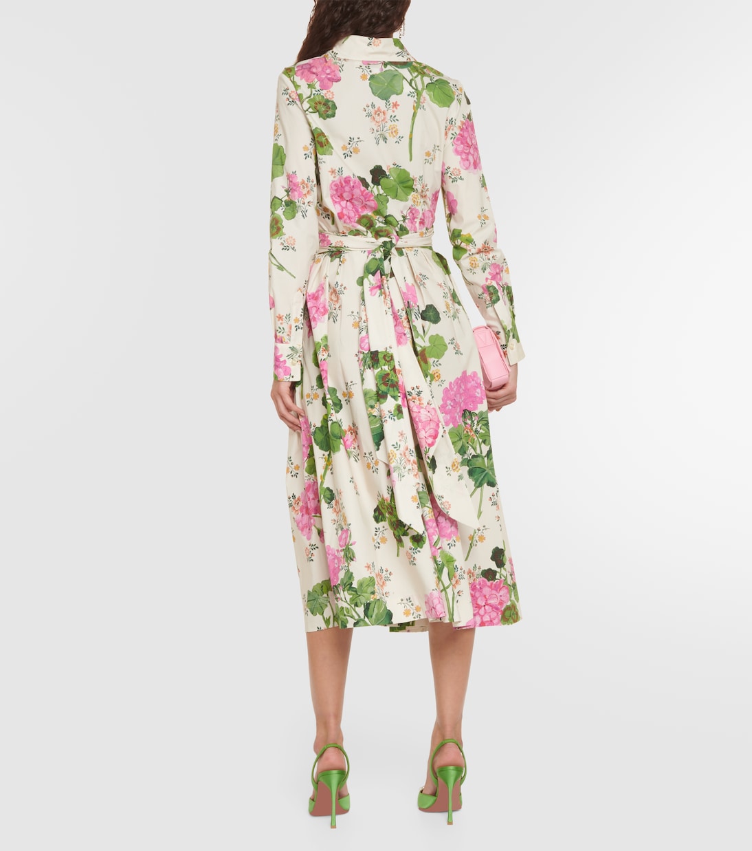 Floral cotton midi shirt dress in white Oscar De La Renta Mytheresa