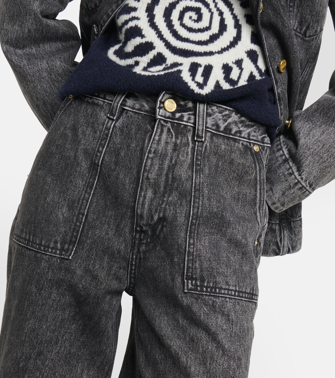High-Rise Cargo-Jeans | Ganni