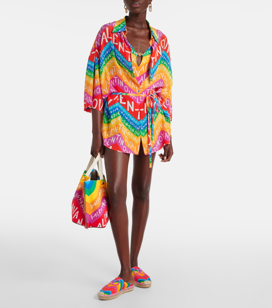 Robe chemise en soie à logo | Valentino