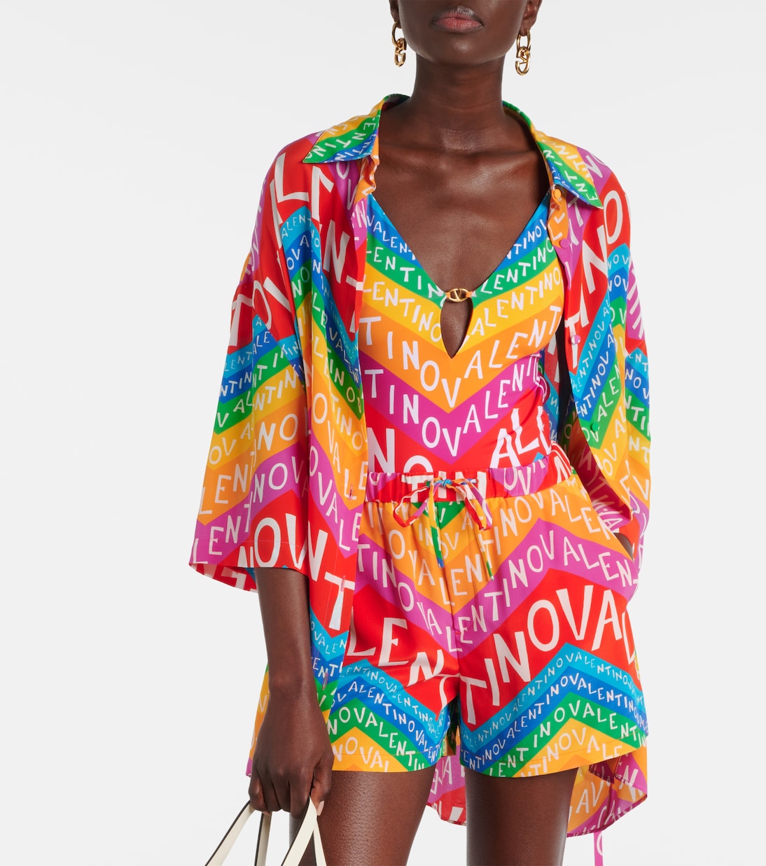 Robe chemise en soie à logo | Valentino