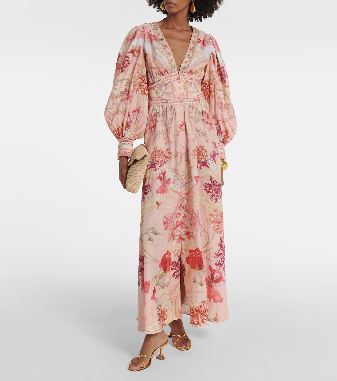 Maxikleid Blossoms And Brushstrokes aus Leinen | Camilla