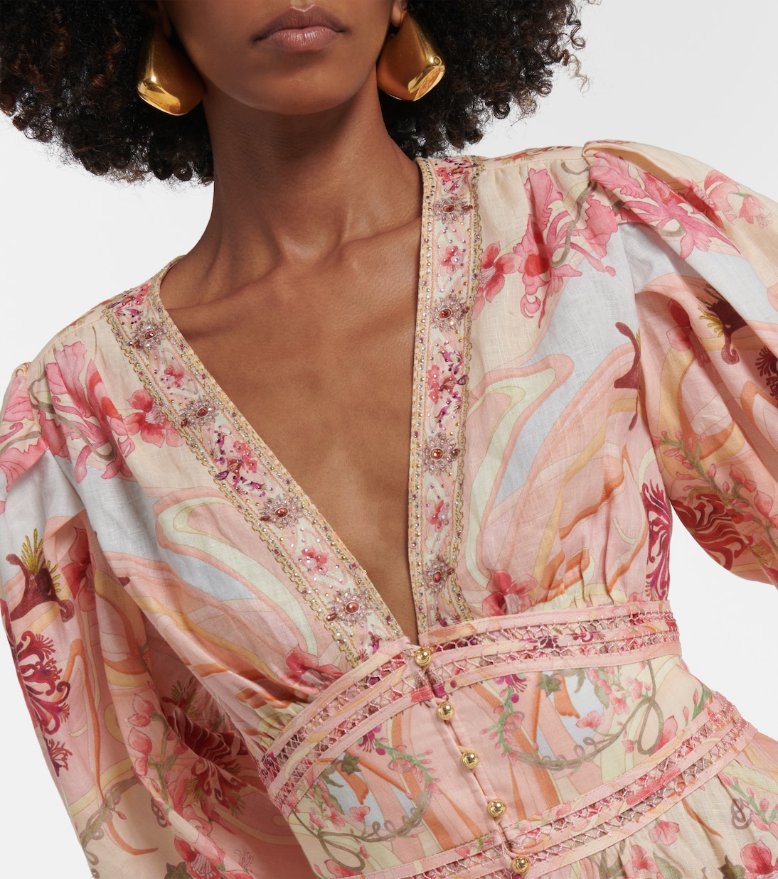 Maxikleid Blossoms And Brushstrokes aus Leinen | Camilla