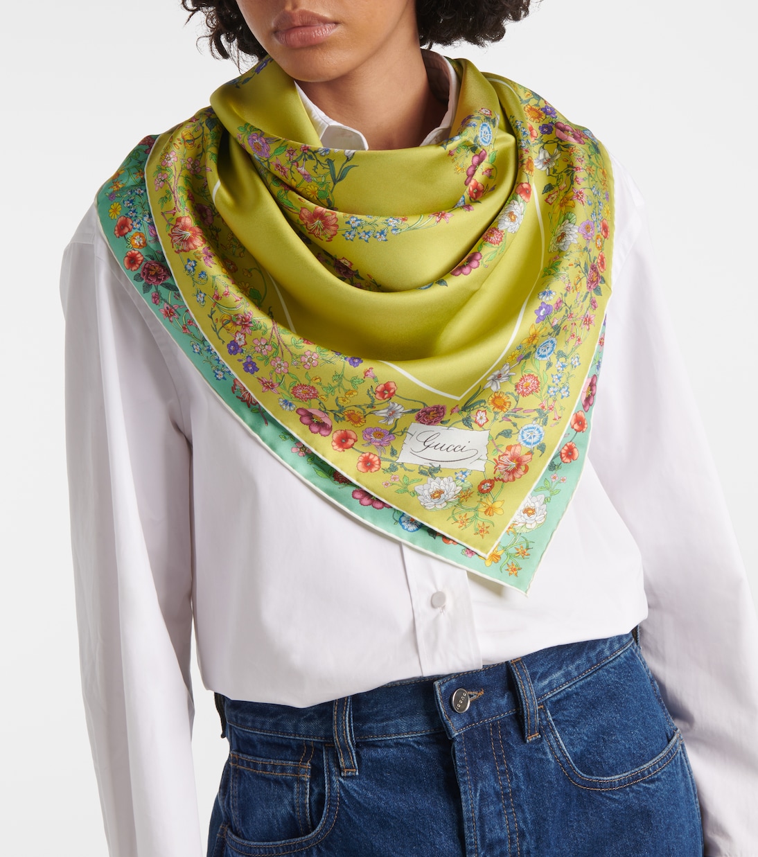 Double G floral silk twill scarf | Gucci