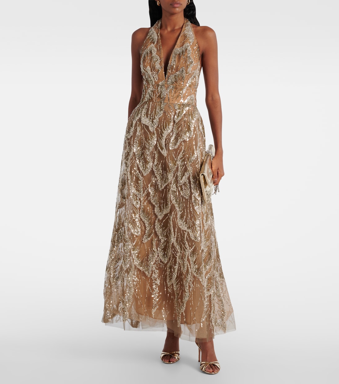 Abito lungo in tulle con paillettes | Elie Saab