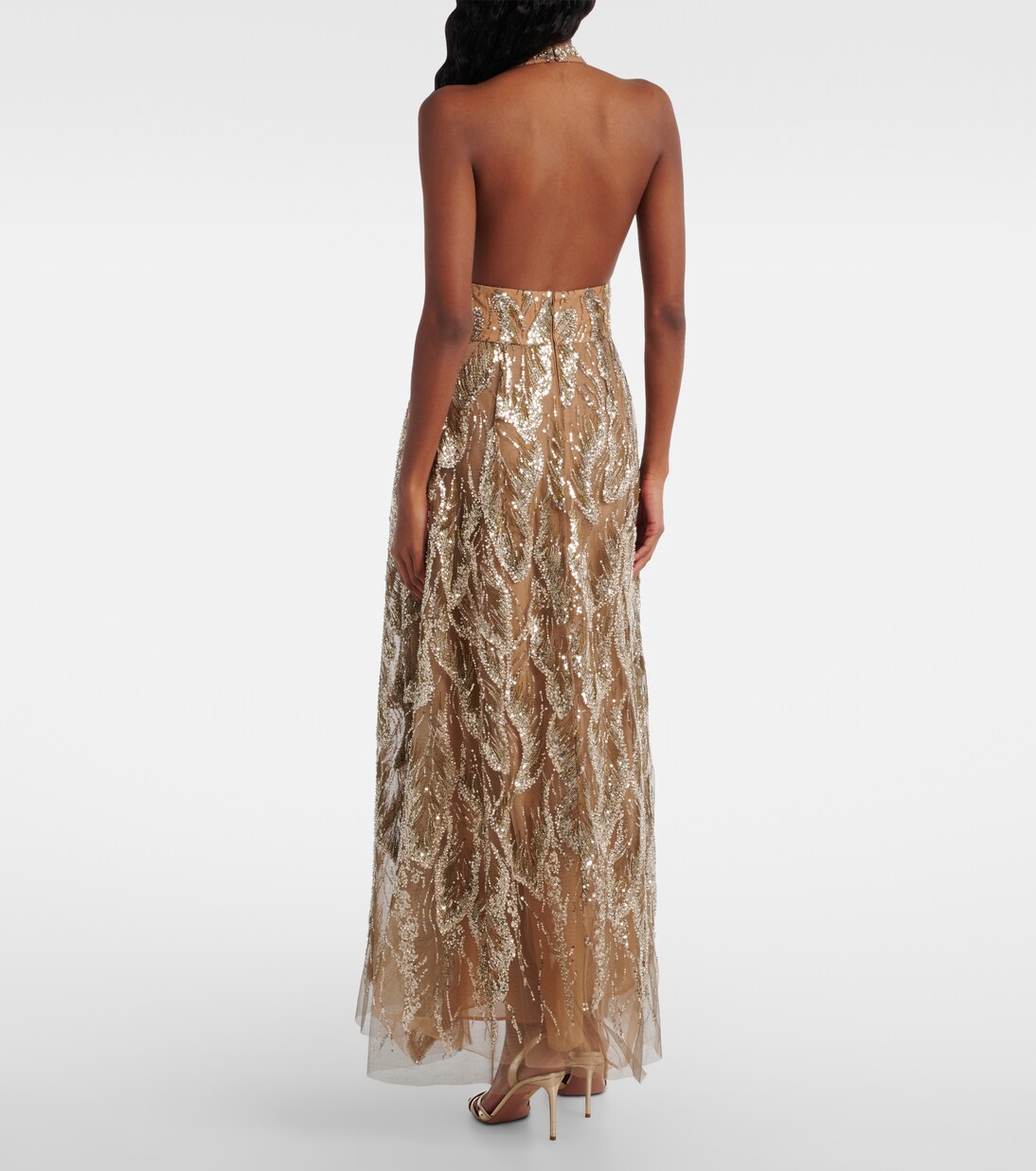 Abito lungo in tulle con paillettes | Elie Saab