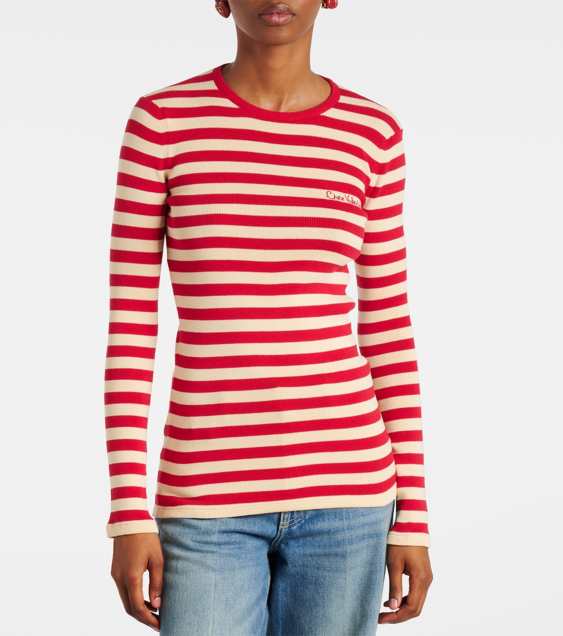 Pullover in cotone a coste a righe | Valentino