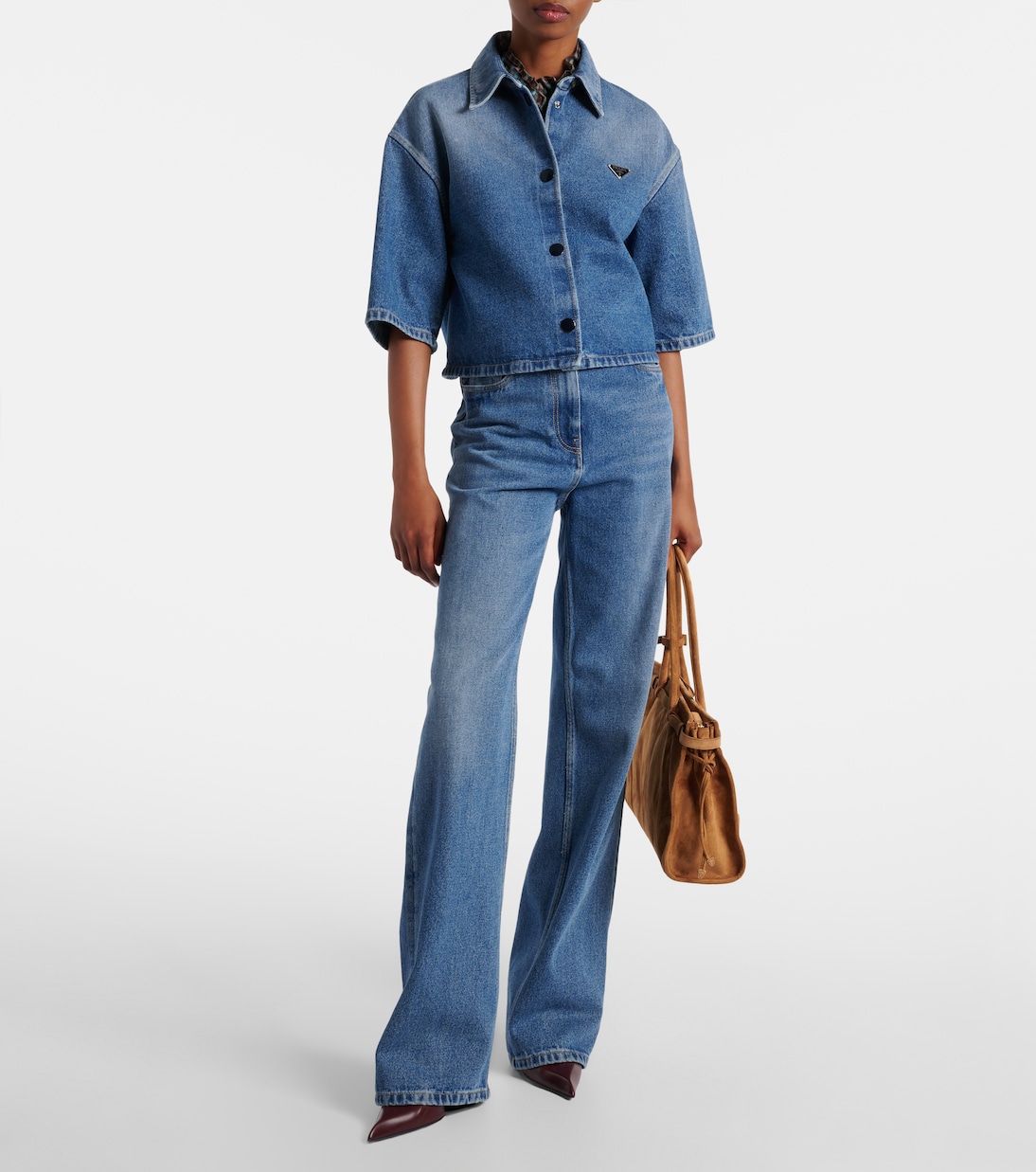 Jeans a gamba larga a vita alta | Prada